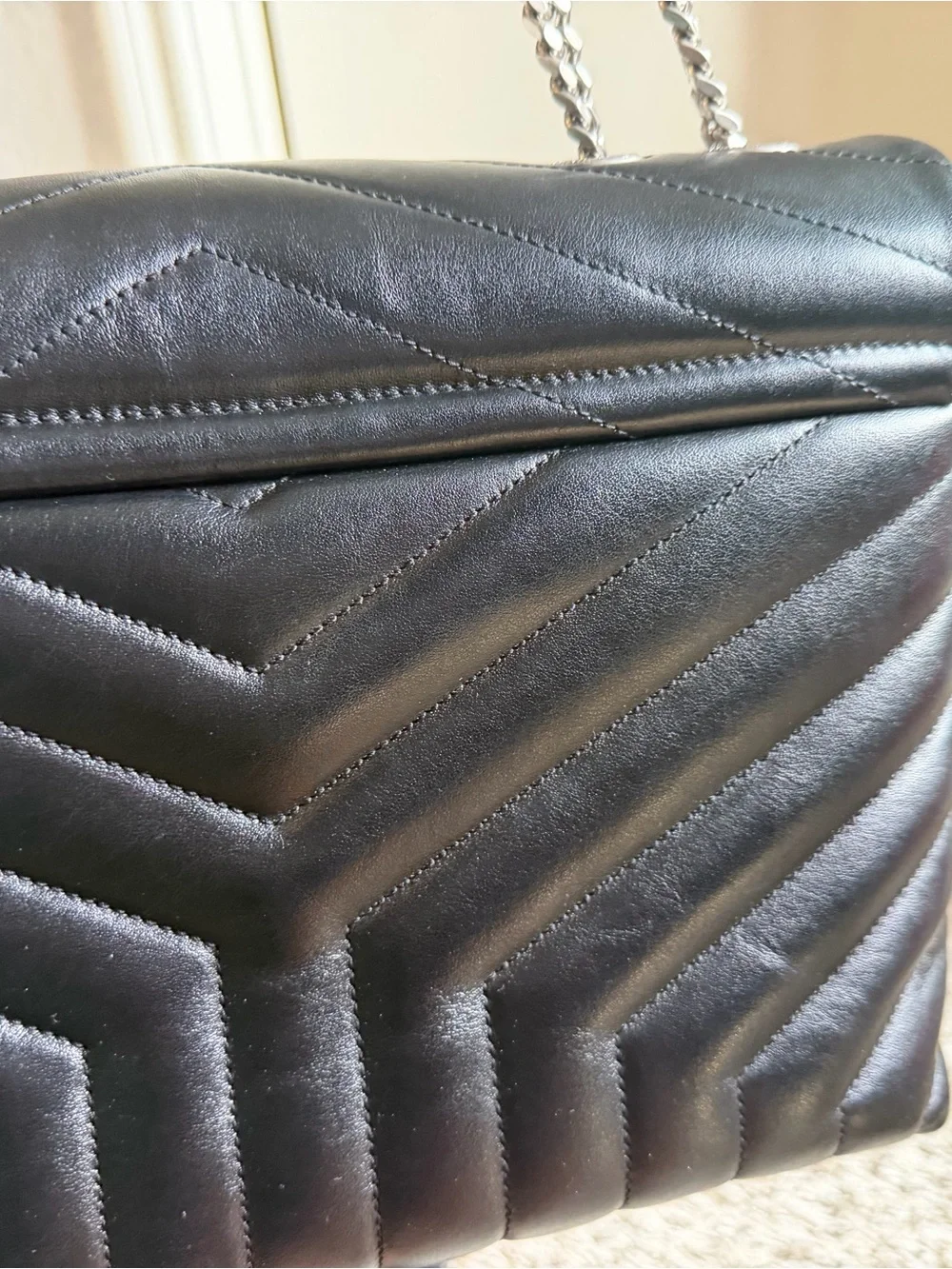Saint Laurent Black Quilted Leather Shoulder Bag with Chain Strap